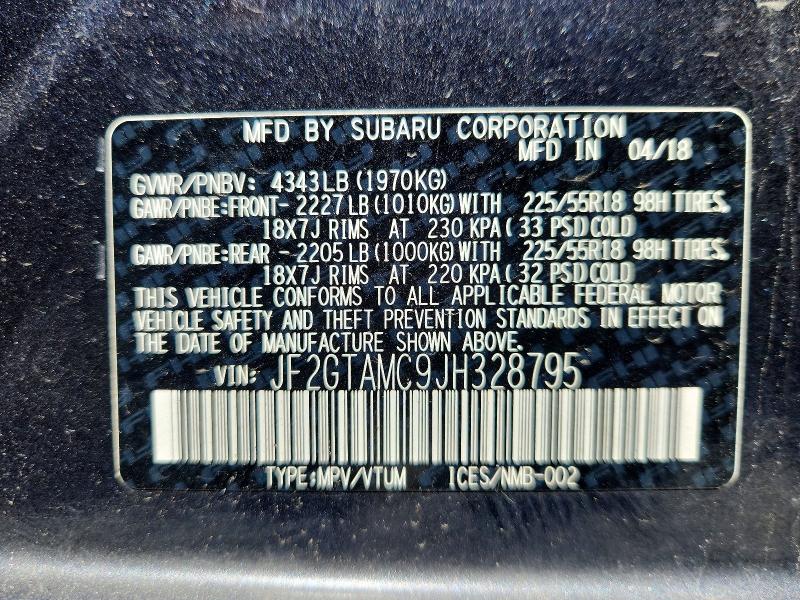 Aukcja sprzedaży 2018 Subaru Crosstrek, vin: JF2GTAMC9JH328795, numer aukcji: 63514926