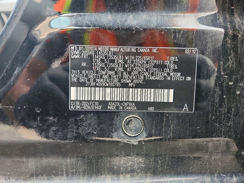 Aukcja sprzedaży 2012 Toyota Rav4, vin: 2T3BF4DV9CW192765, numer aukcji: 65303916