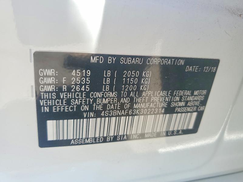 Aukcja sprzedaży 2019 Subaru Legacy, vin: 4S3BNAF63K3022314, numer aukcji: 66508216