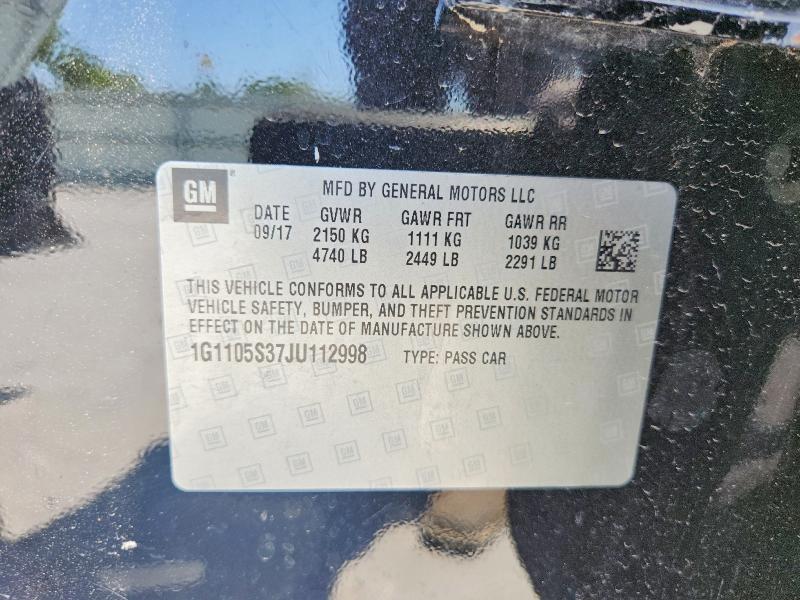 Auction sale of the 2018 Chevrolet Impala, vin: 1G1105S37JU112998, lot number: 66727676