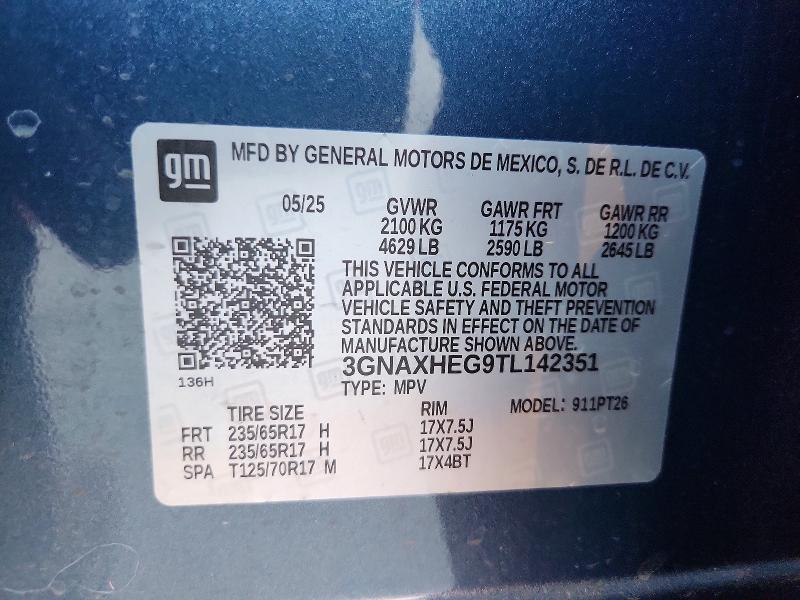 65327546 :رقم المزاد ، 3GNAXHEG9TL142351 vin ، 2026 Chevrolet Equinox مزاد بيع