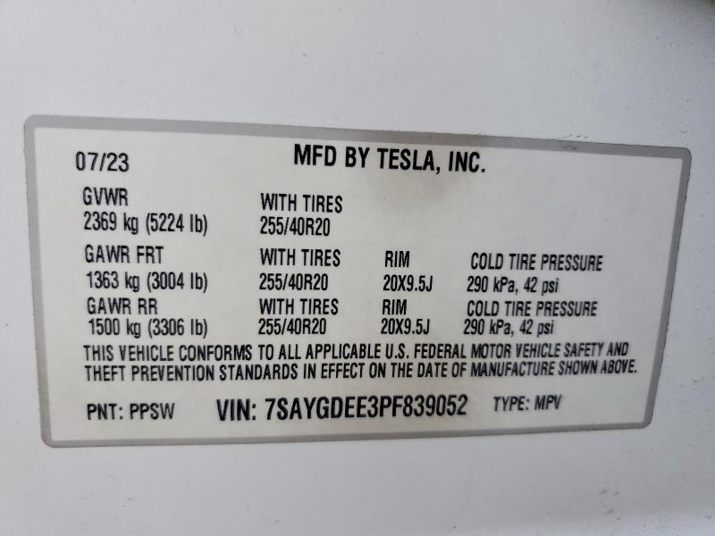 61975746 :رقم المزاد ، 7SAYGDEE3PF839052 vin ، 2023 Tesla Model Y مزاد بيع