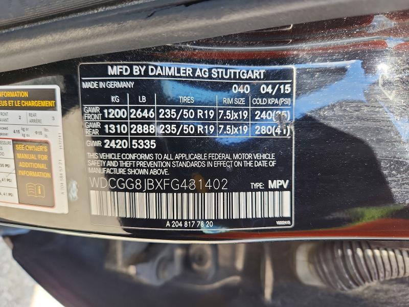 63365136 :رقم المزاد ، WDCGG8JBXFG431402 vin ، 2015 Mercedes-benz Glk مزاد بيع
