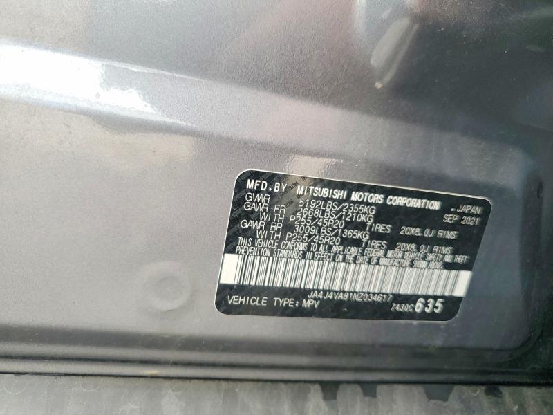 Aukcja sprzedaży 2022 Mitsubishi Outlander, vin: JA4J4VA81NZ034617, numer aukcji: 63528326