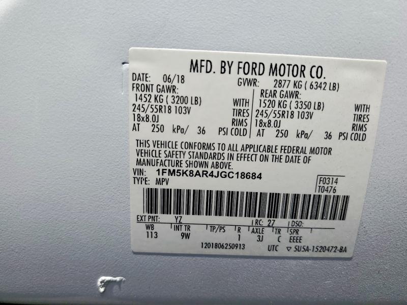 Aukcja sprzedaży 2018 Ford Explorer, vin: 1FM5K8AR4JGC18684, numer aukcji: 64132066