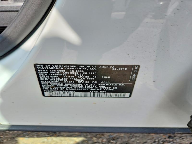 65917846 :رقم المزاد ، 1V2AP2CA3JC582609 vin ، 2018 Volkswagen Atlas مزاد بيع