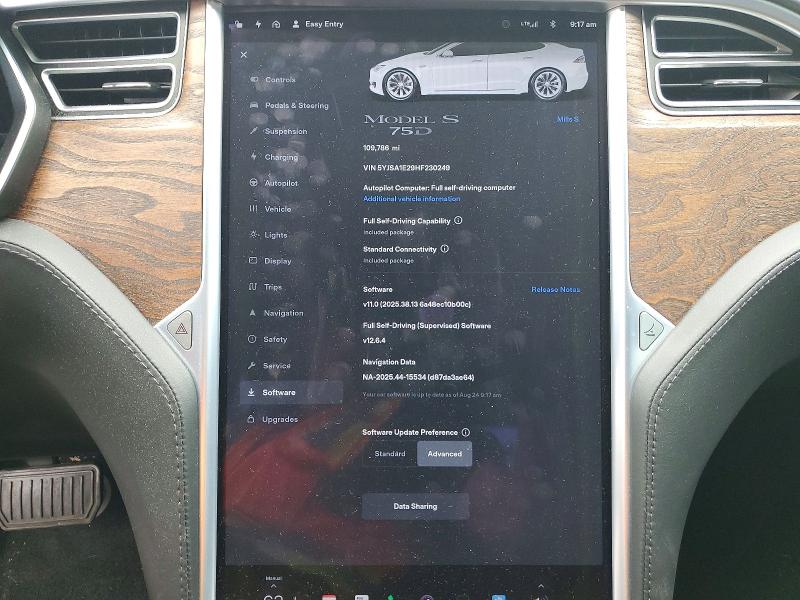 2017 Tesla Model S მანქანა იყიდება აუქციონზე, vin: 5YJSA1E29HF230249, აუქციონის ნომერი: 66252706