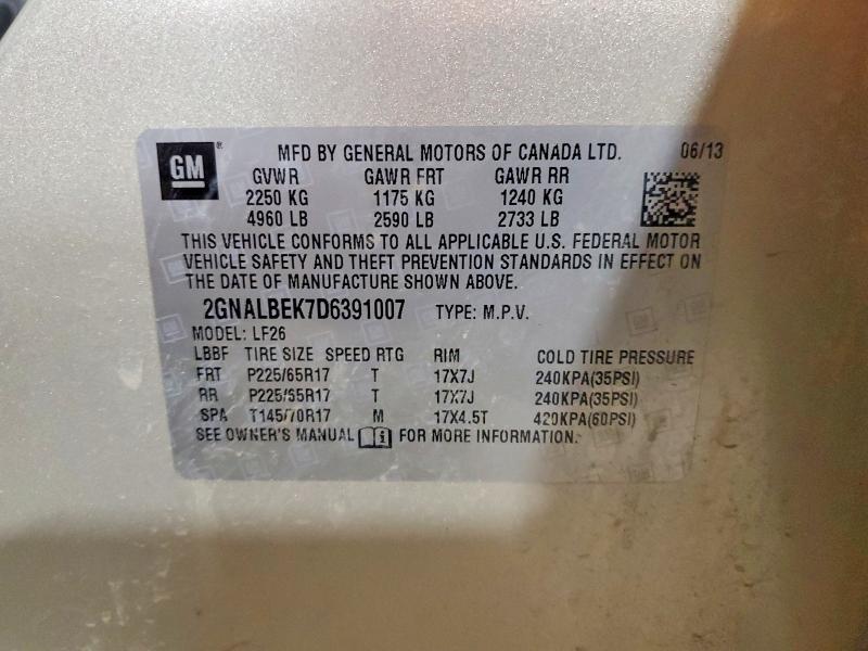 64441276 :رقم المزاد ، 2GNALBEK7D6391007 vin ، 2013 Chevrolet Equinox مزاد بيع