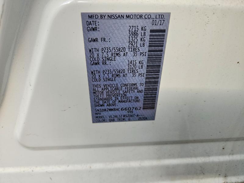 Продажа на аукционе авто 2017 Nissan Pathfinder, vin: 5N1DR2MM8HC660762, номер лота: 66107966