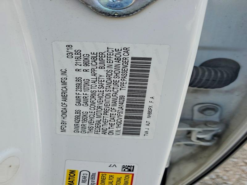 Aukcja sprzedaży 2018 Honda Accord, vin: 1HGCV1F57JA140289, numer aukcji: 64607566