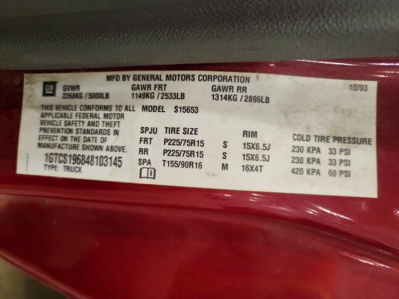Auction sale of the 2004 Gmc Canyon, vin: 1GTCS196848103145, lot number: 65009776