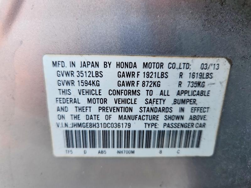 Auction sale of the 2013 Honda Fit, vin: JHMGE8H31DC036179, lot number: 64679956