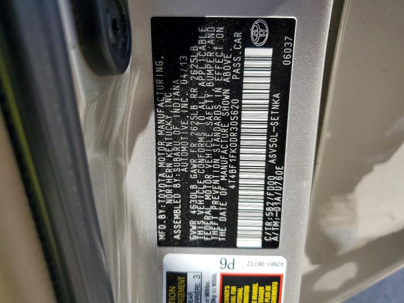 Продажа на аукционе авто 2013 Toyota Camry, vin: 4T4BF1FK0DR305620, номер лота: 64667366