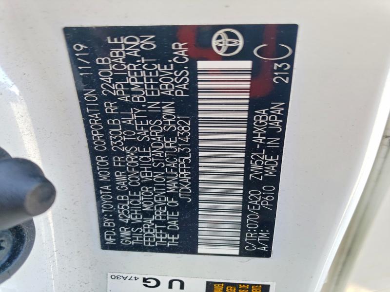 Aukcja sprzedaży 2020 Toyota Prius Prime, vin: JTDKARFP5L3143821, numer aukcji: 66000106