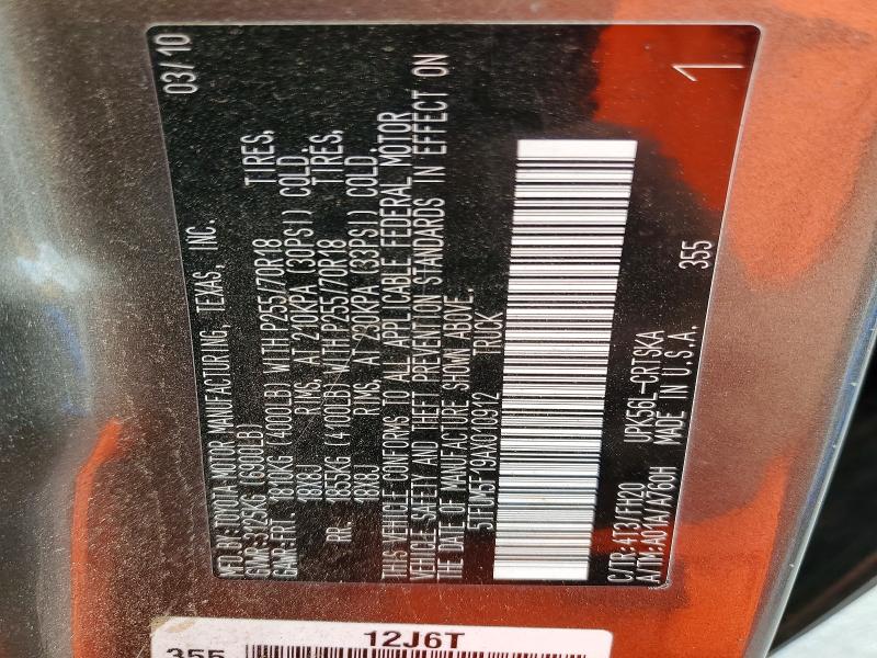 2010 Toyota Tundra მანქანა იყიდება აუქციონზე, vin: 5TFUM5F19AX010912, აუქციონის ნომერი: 66363276
