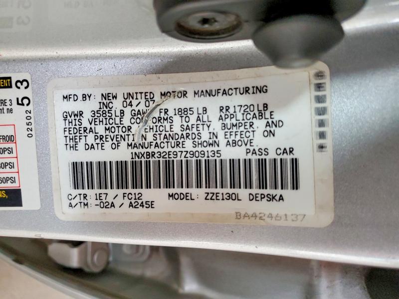 Продажа на аукционе авто 2007 Toyota Corolla, vin: 1NXBR32E97Z909135, номер лота: 63555446