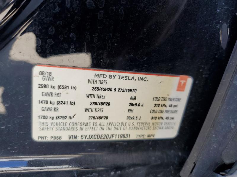 Aukcja sprzedaży 2018 Tesla Model X, vin: 5YJXCDE20JF119631, numer aukcji: 64972486