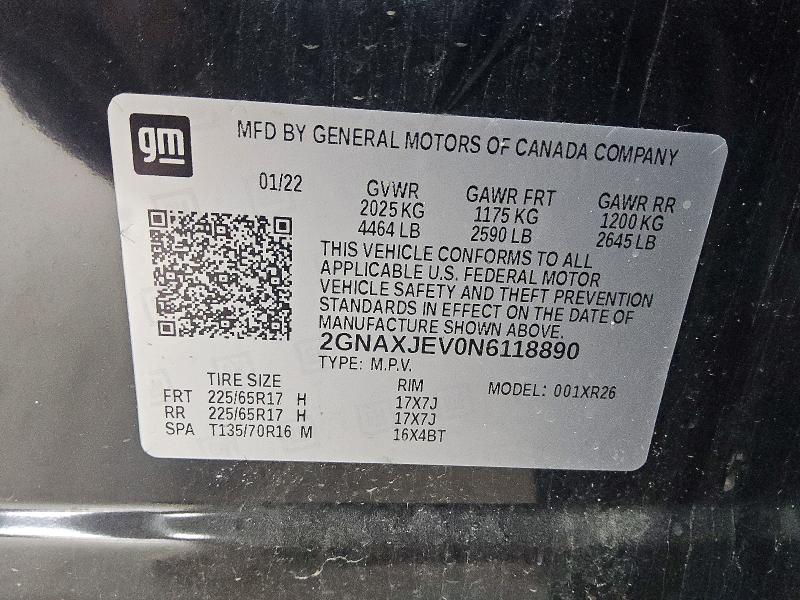 Продажа на аукционе авто 2022 Chevrolet Equinox, vin: 2GNAXJEV0N6118890, номер лота: 63591256