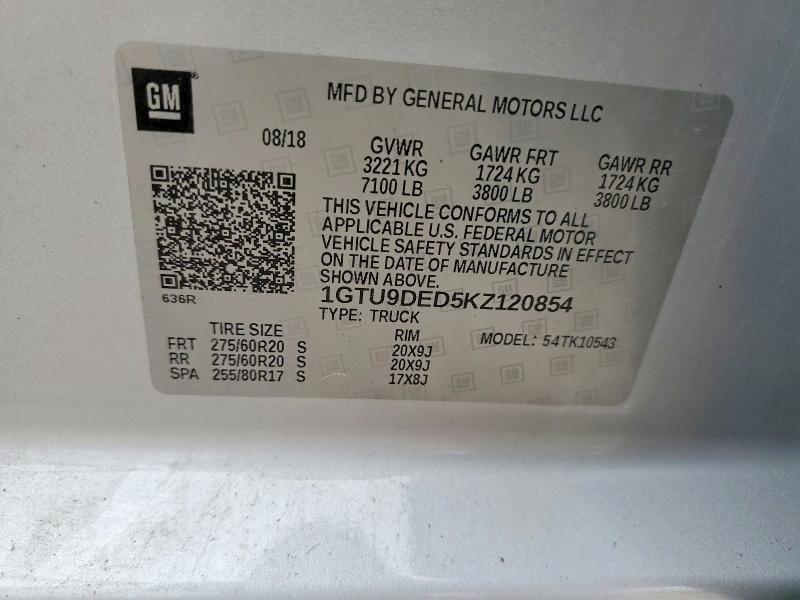 65349136 :رقم المزاد ، 1GTU9DED5KZ120854 vin ، 2019 Gmc Sierra مزاد بيع