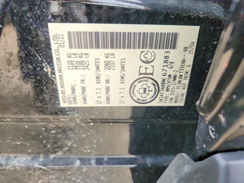 65081416 :رقم المزاد ، 5N1AT3AB8NC671883 vin ، 2022 Nissan Rogue مزاد بيع