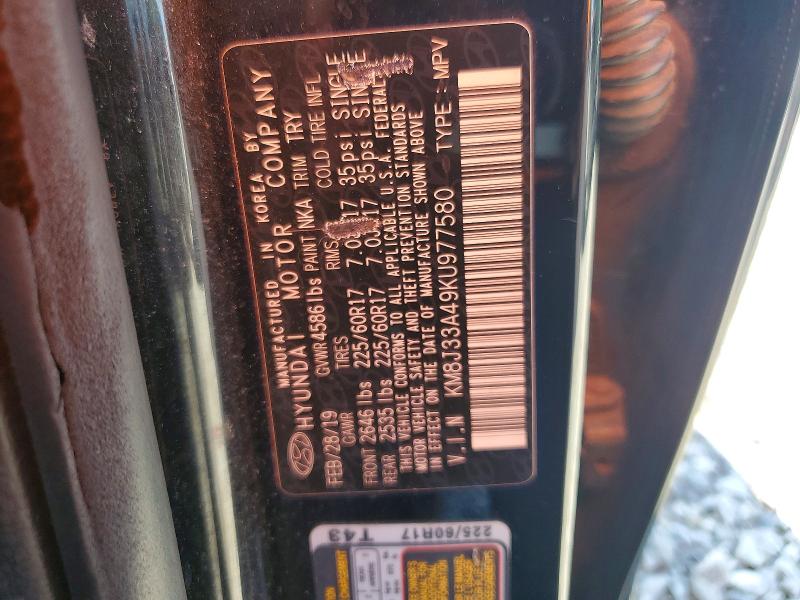 63803926 :رقم المزاد ، KM8J33A49KU977580 vin ، 2019 Hyundai Tucson مزاد بيع