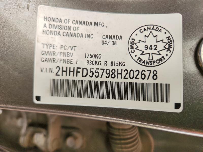 Продаж на аукціоні авто 2008 Acura Csx, vin: 2HHFD55798H202678, номер лоту: 61119206