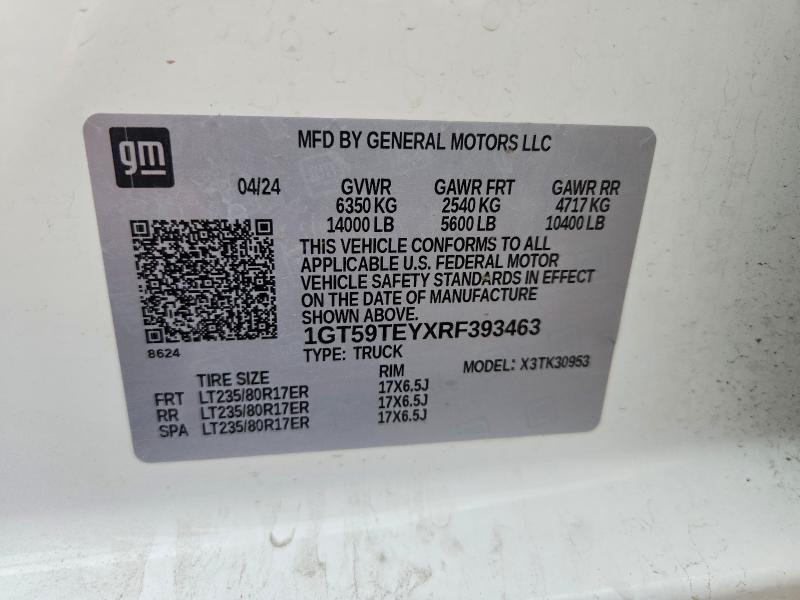 Aukcja sprzedaży 2024 Gmc Sierra, vin: 1GT59TEYXRF393463, numer aukcji: 64316326