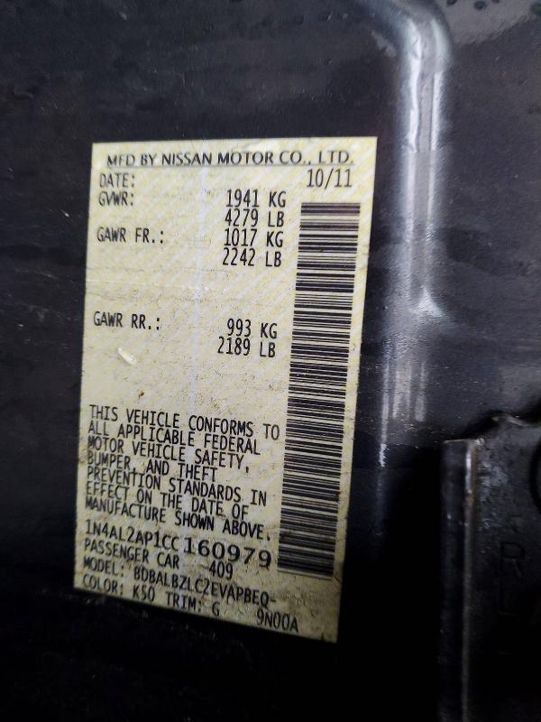 2012 Nissan Altima მანქანა იყიდება აუქციონზე, vin: 1N4AL2AP1CC160979, აუქციონის ნომერი: 63490646