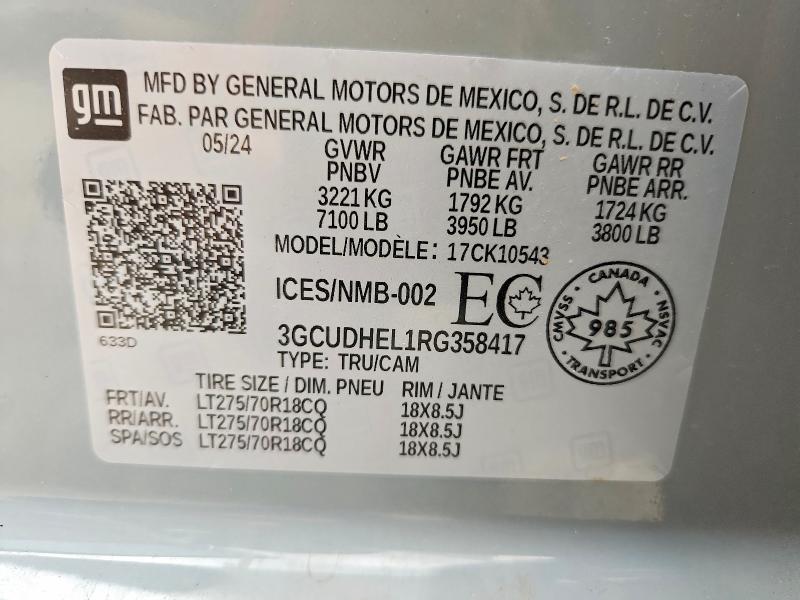 Продажа на аукционе авто 2024 Chevrolet Silverado, vin: 3GCUDHEL1RG358417, номер лота: 64400576