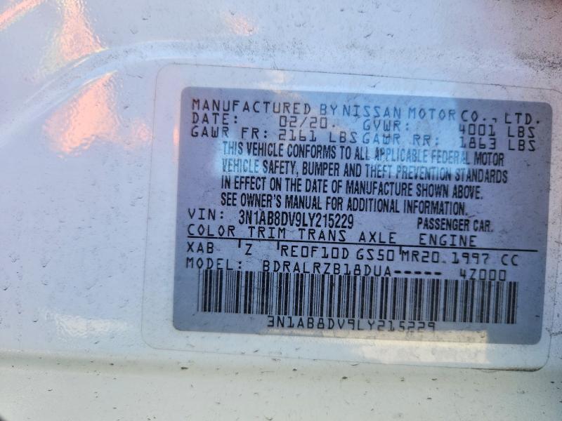 65652916 :رقم المزاد ، 3N1AB8DV9LY215229 vin ، 2020 Nissan Sentra مزاد بيع