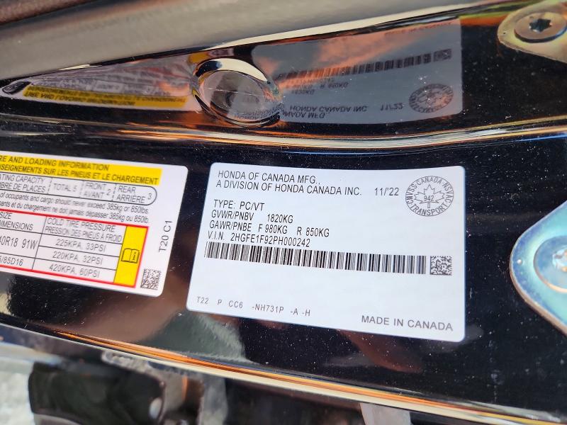 Продаж на аукціоні авто 2023 Honda Civic, vin: 2HGFE1F92PH000242, номер лоту: 67178486