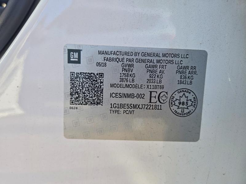 Aukcja sprzedaży 2018 Chevrolet Cruze, vin: 1G1BE5SMXJ7221811, numer aukcji: 65513536