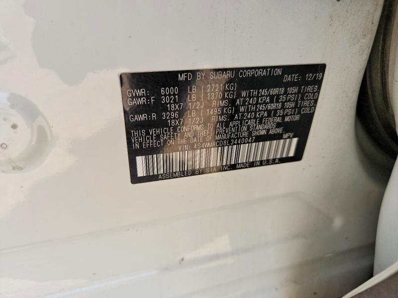 2020 Subaru Ascent მანქანა იყიდება აუქციონზე, vin: 4S4WMACD8L3440047, აუქციონის ნომერი: 66465086