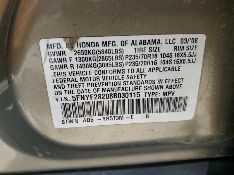 Aukcja sprzedaży 2008 Honda Pilot, vin: 5FNYF28208B030115, numer aukcji: 64598526