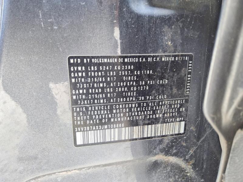 Продажа на аукционе авто 2018 Volkswagen Tiguan, vin: 3VV3B7AX3JM108866, номер лота: 63619486