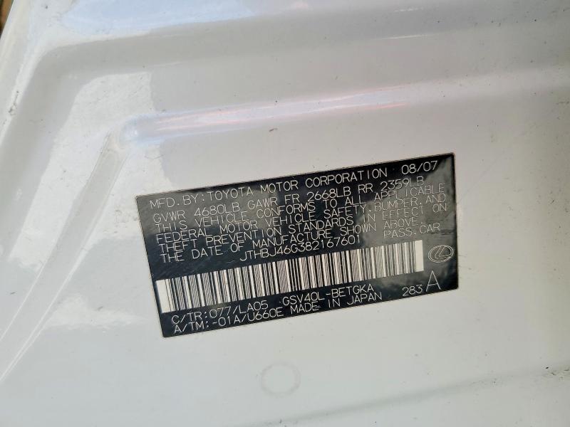 Aukcja sprzedaży 2008 Lexus Es, vin: JTHBJ46G382167601, numer aukcji: 65792506