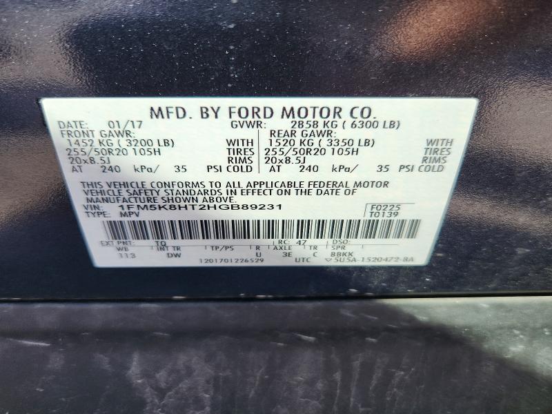 Продаж на аукціоні авто 2017 Ford Explorer, vin: 1FM5K8HT2HGB89231, номер лоту: 66989206