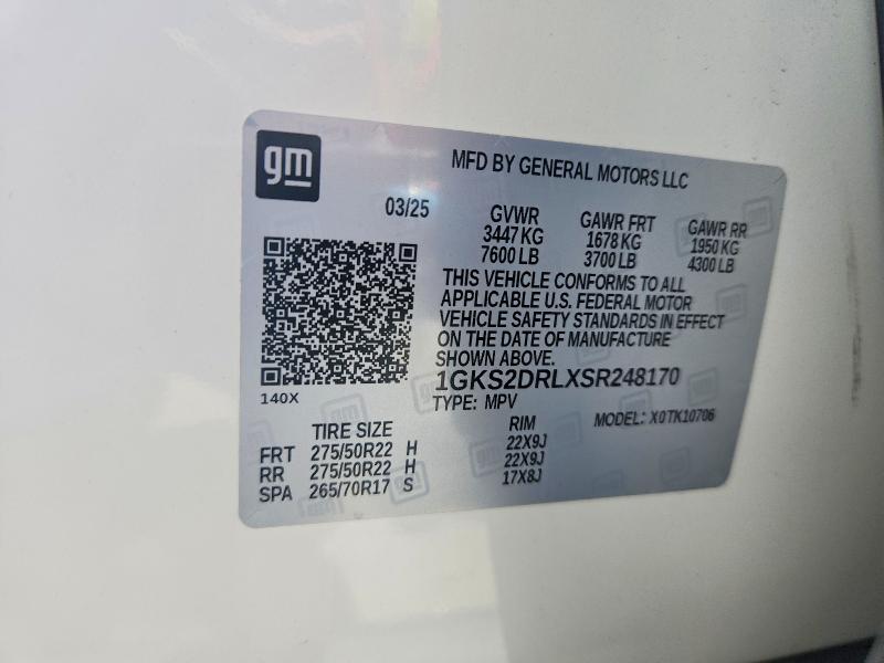 63929476 :رقم المزاد ، 1GKS2DRLXSR248170 vin ، 2025 Gmc Yukon مزاد بيع