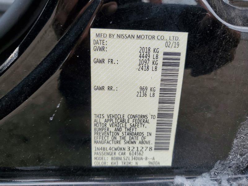Aukcja sprzedaży 2019 Nissan Altima, vin: 1N4BL4CW0KN321278, numer aukcji: 64121506