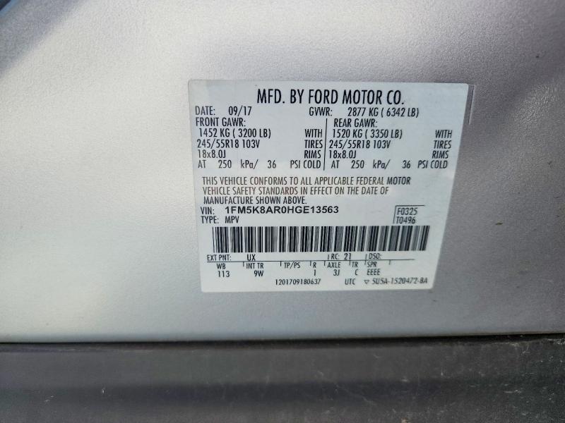 2017 Ford Explorer მანქანა იყიდება აუქციონზე, vin: 1FM5K8AR0HGE13563, აუქციონის ნომერი: 63490726