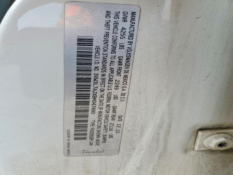 2011 Volkswagen Jetta მანქანა იყიდება აუქციონზე, vin: 3VW3L7AJXBM047490, აუქციონის ნომერი: 63790206