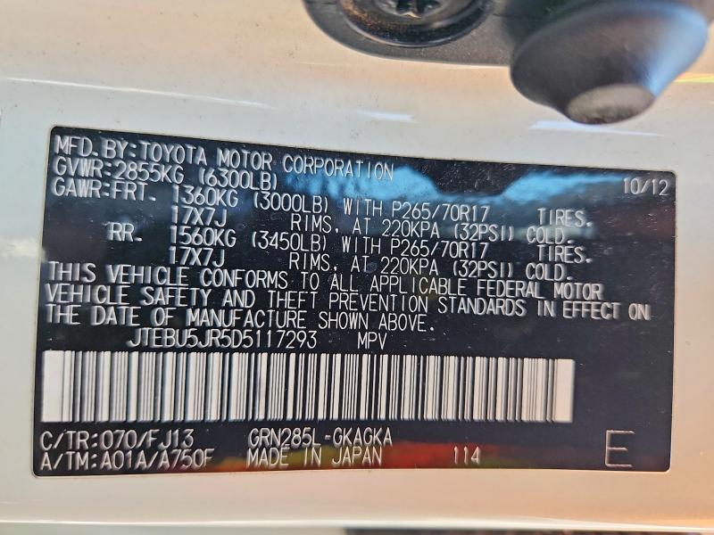 63932766 :رقم المزاد ، JTEBU5JR5D5117293 vin ، 2013 Toyota 4runner مزاد بيع