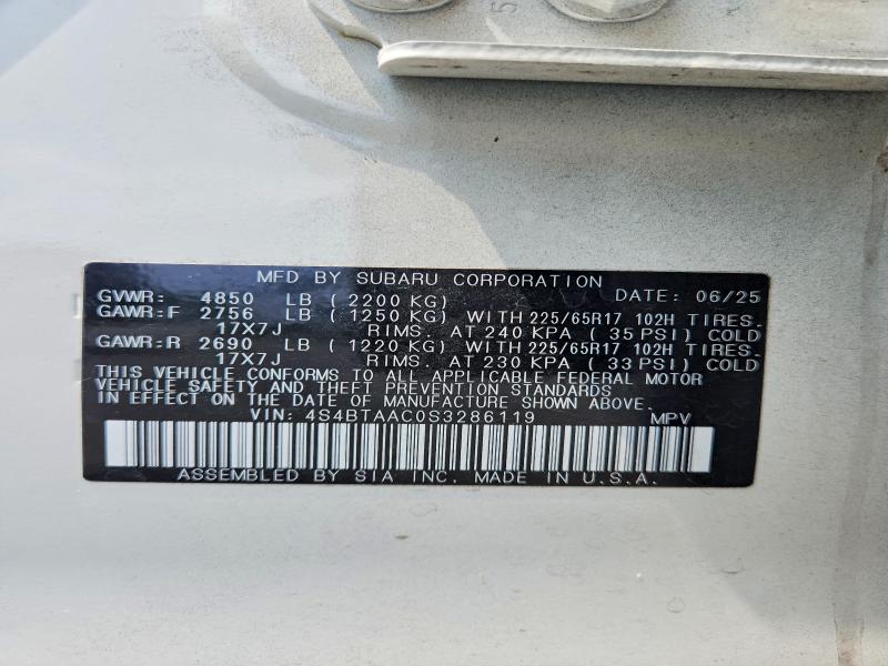 Aukcja sprzedaży 2025 Subaru Outback, vin: 4S4BTAAC0S3286119, numer aukcji: 63881456