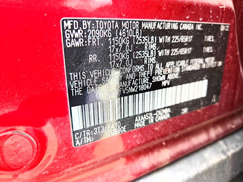 64341956 :رقم المزاد ، 2T3W1RFV5NW218047 vin ، 2022 Toyota Rav4 مزاد بيع