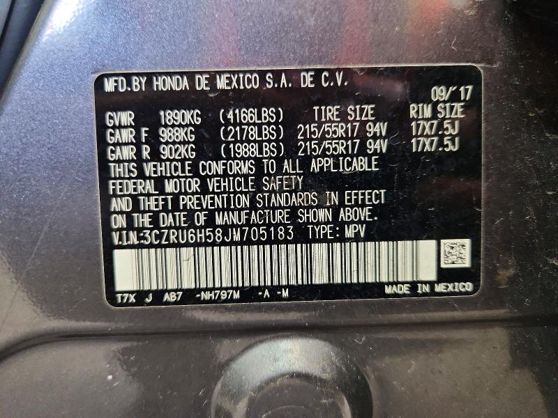 66589776 :رقم المزاد ، 3CZRU6H58JM705183 vin ، 2018 Honda Hr-v مزاد بيع