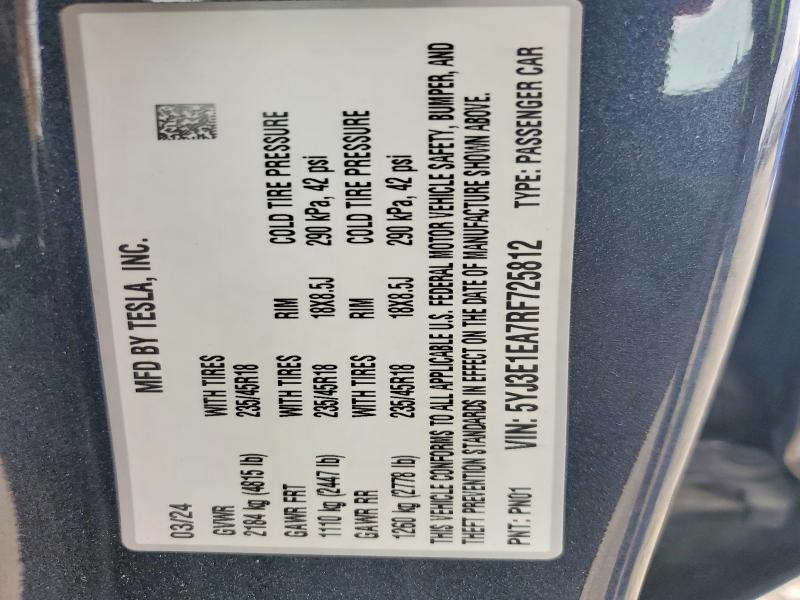Продажа на аукционе авто 2024 Tesla Model 3, vin: 5YJ3E1EA7RF725812, номер лота: 65242406