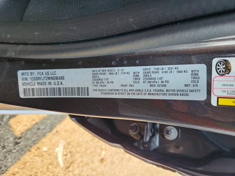 64228016 :رقم المزاد ، 1C6SRFJT2MN595489 vin ، 2021 Ram 1500 مزاد بيع