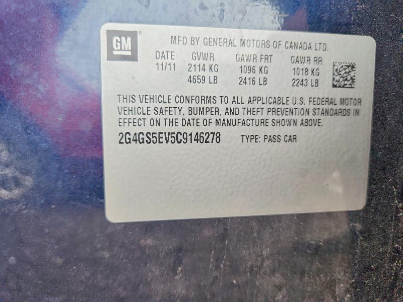 64475606 :رقم المزاد ، 2G4GS5EV5C9146278 vin ، 2012 Buick Regal مزاد بيع