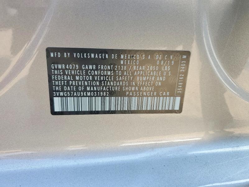 64822616 :رقم المزاد ، 3VWG57AU9KM031982 vin ، 2019 Volkswagen Golf مزاد بيع