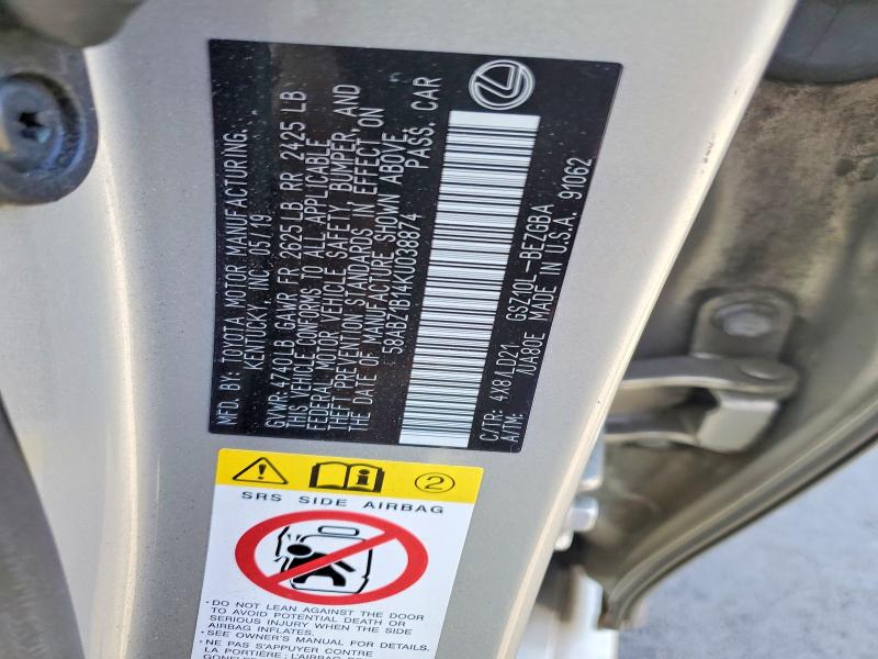 Продаж на аукціоні авто 2019 Lexus Es, vin: 58ABZ1B14KU038874, номер лоту: 66828376